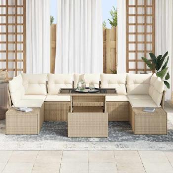 8-teiliges Garten Sofa Set mit Kissen Beige Poly Rattan