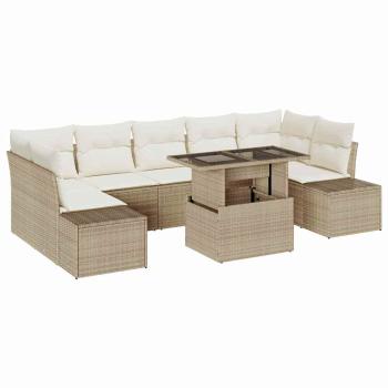 8-teiliges Garten Sofa Set mit Kissen Beige Poly Rattan