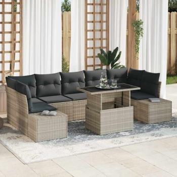 ARDEBO.de - 8-teiliges Garten Sofa Set mit Kissen Hellgrau Poly-Rattan