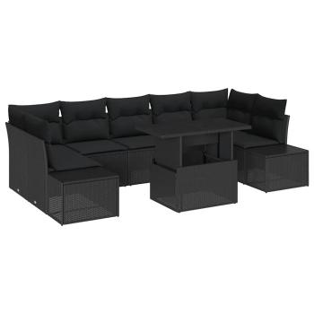 8-teiliges Garten-Sofa-Set mit Kissen Schwarz Poly-Rattan