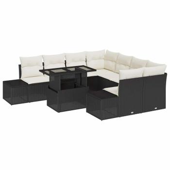 9-teiliges Garten Sofa Set mit Kissen schwarzes Poly Rattan