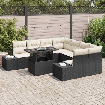 9-teiliges Garten Sofa Set mit Kissen schwarzes Poly Rattan