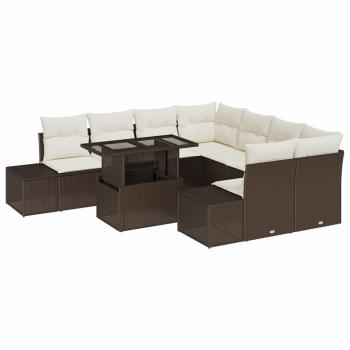 9-teiliges Garten Sofa Set mit Kissen Braun Poly Rattan
