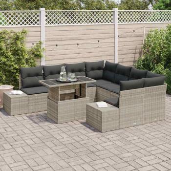 9-teiliges Garten Sofa Set mit Kissen in Hellgrau aus Poly Rattan