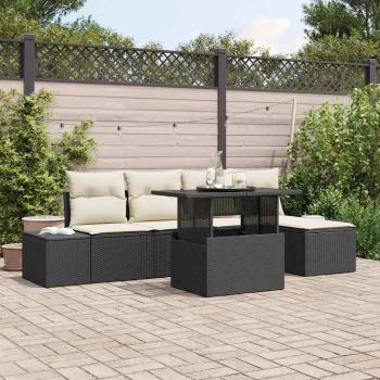 ARDEBO.de - 6-teiliges Garten Sofa Set mit Kissen Schwarz Poly Rattan