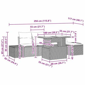 6-teiliges Garten Sofa Set mit Kissen Braun Poly Rattan