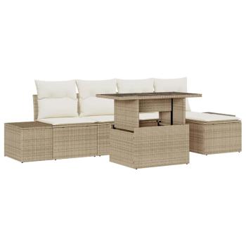 ARDEBO.de - 6-teiliges Garten Sofa Set mit Kissen Beige Poly Rattan