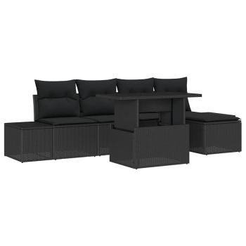 6-teiliges Garten Sofa Set mit Kissen Schwarz Poly Rattan