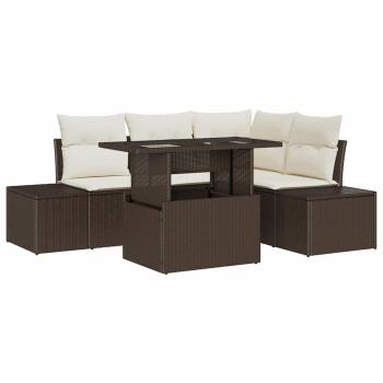 5-teiliges Garten Sofa Set mit Kissen Braun Poly Rattan