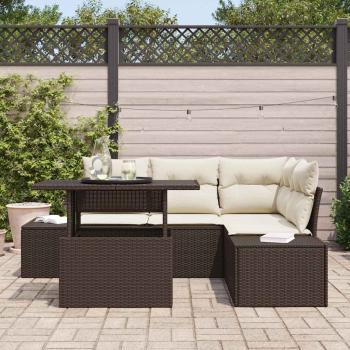 5-teiliges Garten Sofa Set mit Kissen Braun Poly Rattan
