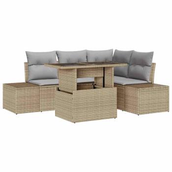 5-teiliges Garten Sofa Set mit Kissen Beige Poly Rattan