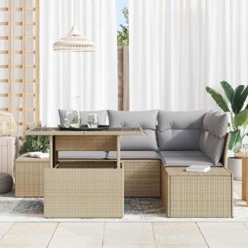 5-teiliges Garten Sofa Set mit Kissen Beige Poly Rattan