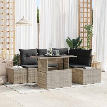 ARDEBO.de - 5-teiliges Garten Sofa Set mit Kissen Hellgrau Poly-Rattan
