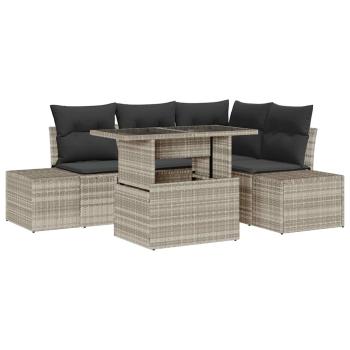 5-teiliges Garten Sofa Set mit Kissen Hellgrau Poly-Rattan