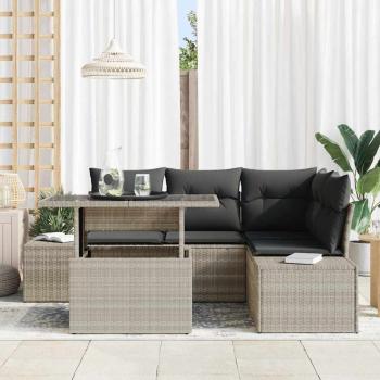 5-teiliges Garten Sofa Set mit Kissen Hellgrau Poly-Rattan