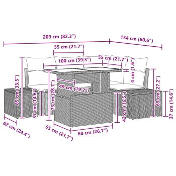 5-teiliges Garten Sofa Set mit Kissen Schwarz Poly Rattan