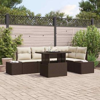 ARDEBO.de - 6-teiliges Garten-Sofa-Set mit Kissen Braun Poly-Rattan