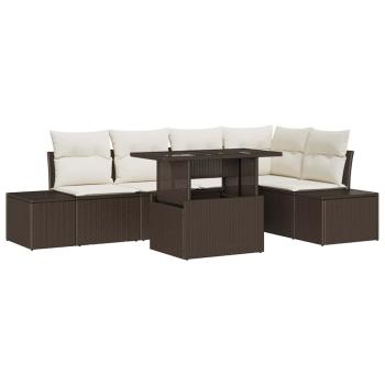 6-teiliges Garten-Sofa-Set mit Kissen Braun Poly-Rattan