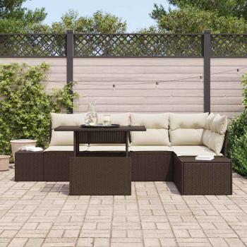 6-teiliges Garten-Sofa-Set mit Kissen Braun Poly-Rattan