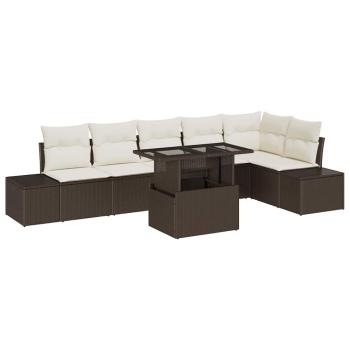 7-teiliges Garten-Sofa-Set mit Kissen aus braunem Poly-Rattan