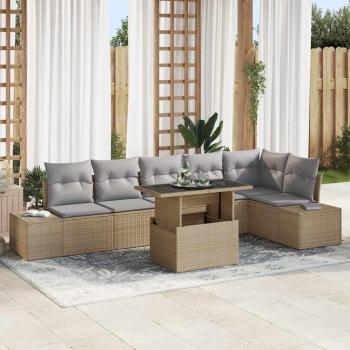 ARDEBO.de - 7-teiliges Garten Sofaset mit Kissen Beige Poly Rattan