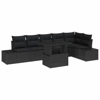 7-teiliges Garten-Sofa-Set mit Kissen Schwarz Poly-Rattan