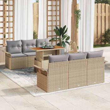 ARDEBO.de - 7-teiliges Garten-Sofa-Set mit Kissen Beige Poly Rattan Akazie
