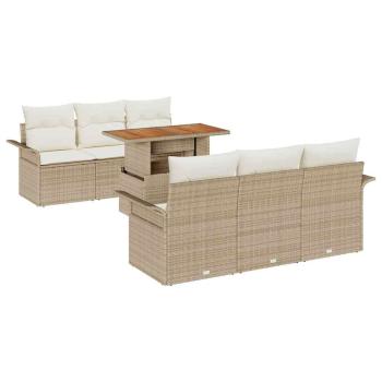 7-teiliges Garten-Sofa-Set mit Kissen Beige Poly Rattan Akazie