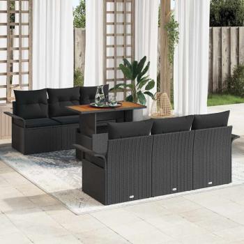 ARDEBO.de - 7-teiliges Garten Sofa Set mit Kissen Schwarz Poly Rattan Akazie