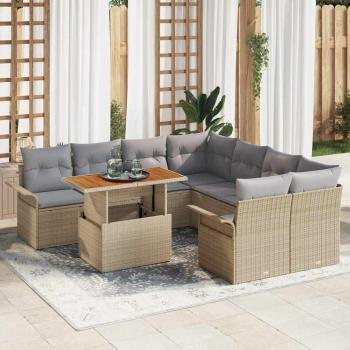 ARDEBO.de - 9-teiliges Garten-Sofa-Set mit Kissen Beige Poly Rattan Akazie
