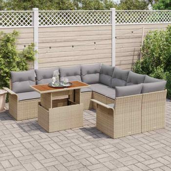9-teiliges Garten-Sofa-Set mit Kissen Beige Poly Rattan Akazie