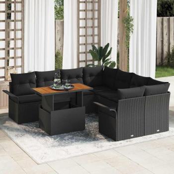 ARDEBO.de - 9-teiliges Garten Sofa Set mit Kissen Schwarz Poly Rattan Akazie