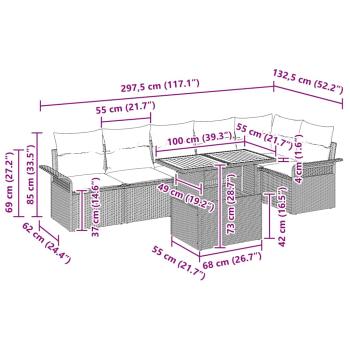 7-teiliges Garten Essgruppe mit Kissen Beige Poly Rattan Akazie