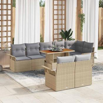 ARDEBO.de - 9-teilige Garten Esstischgruppe mit Kissen Beige Poly Rattan Akazie