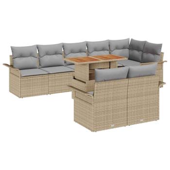 9-teilige Garten Esstischgruppe mit Kissen Beige Poly Rattan Akazie