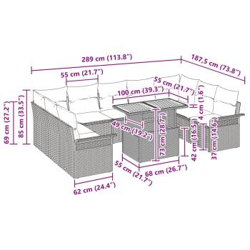10-teiliges Garten Esszimmer Set mit Kissen Beige Poly Rattan Akazie