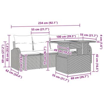 5-teiliges Garten Essset mit Kissen Beige Poly Rattan Akazie