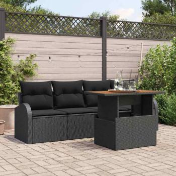 ARDEBO.de - 5-teiliges Garten-Ess-Set mit Kissen Schwarz Poly-Rattan Akazie