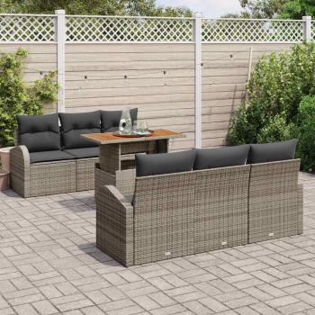 7-teiliges Garten-Essgruppe mit Kissen Grau Poly Rattan Akazie