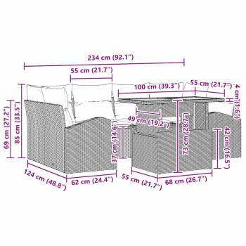 7-teiliges Garten Essset mit Kissen Schwarz Poly Rattan Akazie