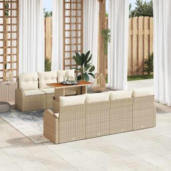 ARDEBO.de - 8-teiliges Garten-Essgruppen-Set mit Kissen Beige Poly Rattan Akazie