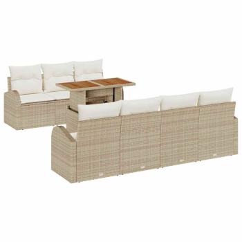 8-teiliges Garten-Essgruppen-Set mit Kissen Beige Poly Rattan Akazie