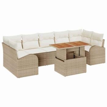 8-teiliges Garten Esstisch Set mit Kissen Beige Poly Rattan Akazie
