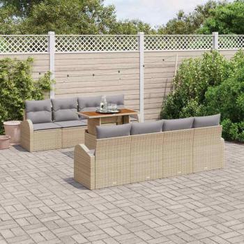 9-teilige Garten Essgruppe mit Kissen Beige Poly Rattan Akazie