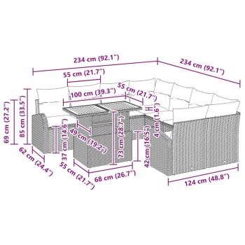 9-teilige Garten Essgruppe mit Kissen Beige Poly Rattan Akazie