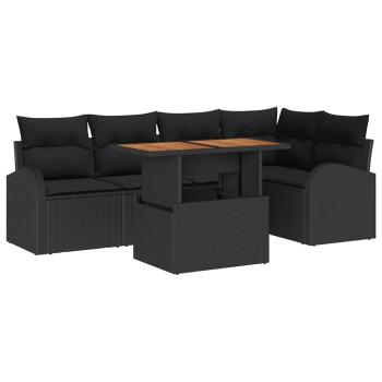6-teiliges Garten Essgruppen Set mit Kissen Schwarz Poly Rattan Akazie