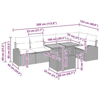 7-teiliges Garten Essset mit Kissen Schwarz Poly Rattan Akazie