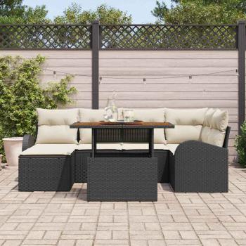 7-teiliges Garten-Esszimmer-Set mit Kissen in Schwarz