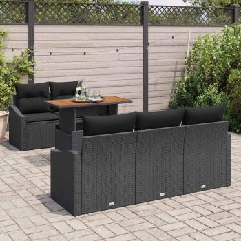 6 Teiliges Garten Esstisch Set mit Kissen Schwarz Poly Rattan Akazie