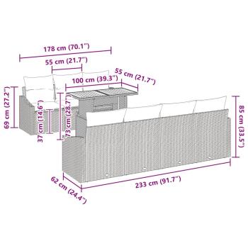8-teiliges Garten-Essset mit Kissen Beige Poly-Rattan Akazie